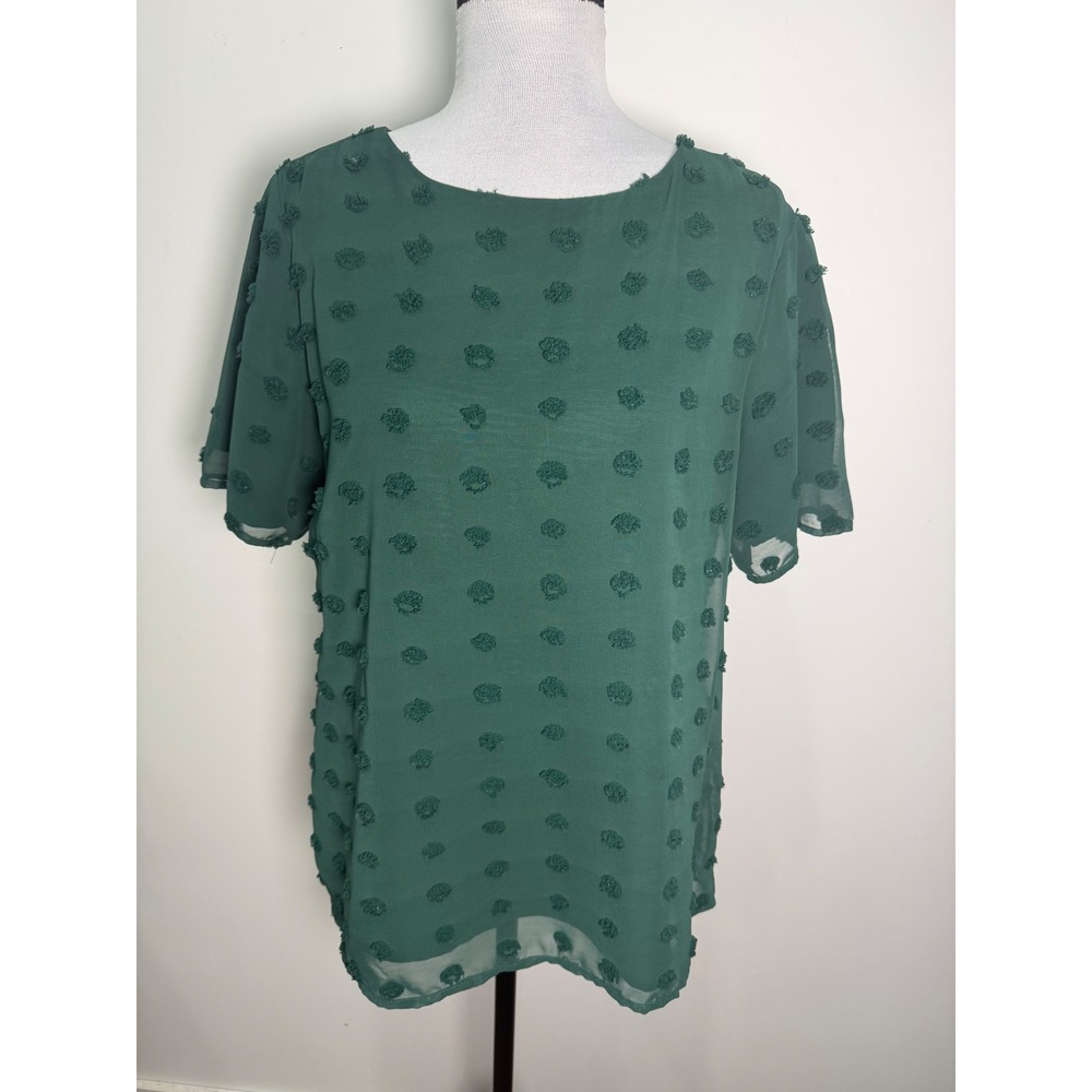 Blooming Jelly Green Swiss Dot Chiffon Short Sleeve Blouse Top Medium